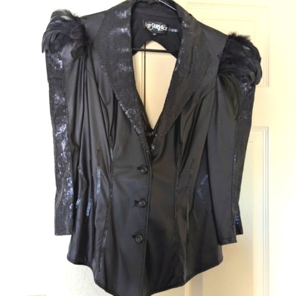 Lip Service Jackets & Blazers - Lip Service Y2K Black Faux Leather Jacket Women’s Medium | Feather Trim Cutout